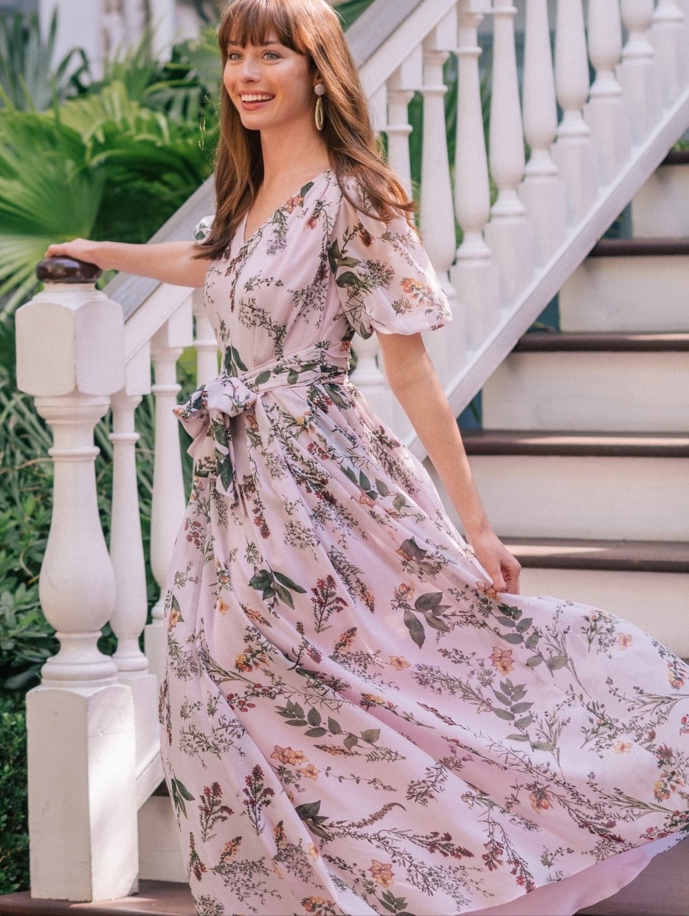 Gal Meets Glam Phoebe Floral Puff Sleeve Chiffon Maxi Dress pastel purple size 8 - Picture 9 of 9